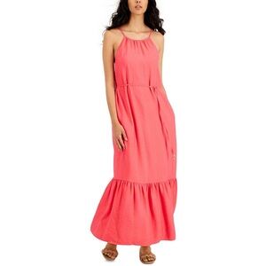 Bright pink maxi dress NWT with bow around waist and neck